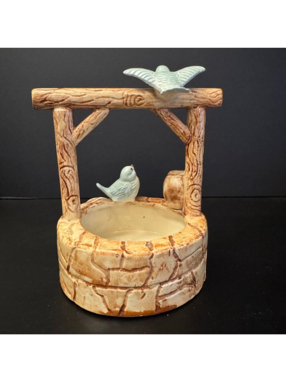 Ceramic Decorative Wishing Well Figurine / Planter Blue Birds Hand-Painted - Picture 4 of 13